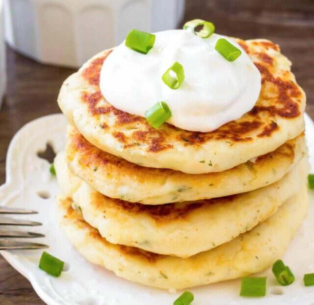 Cheesy Mashed Potato Pancakes.