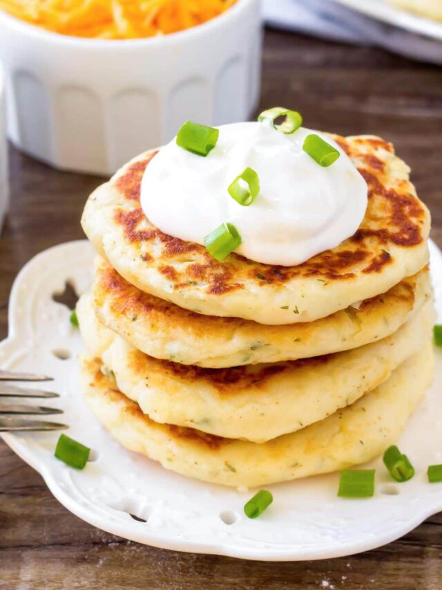 Cheesy Mashed Potato Pancakes.